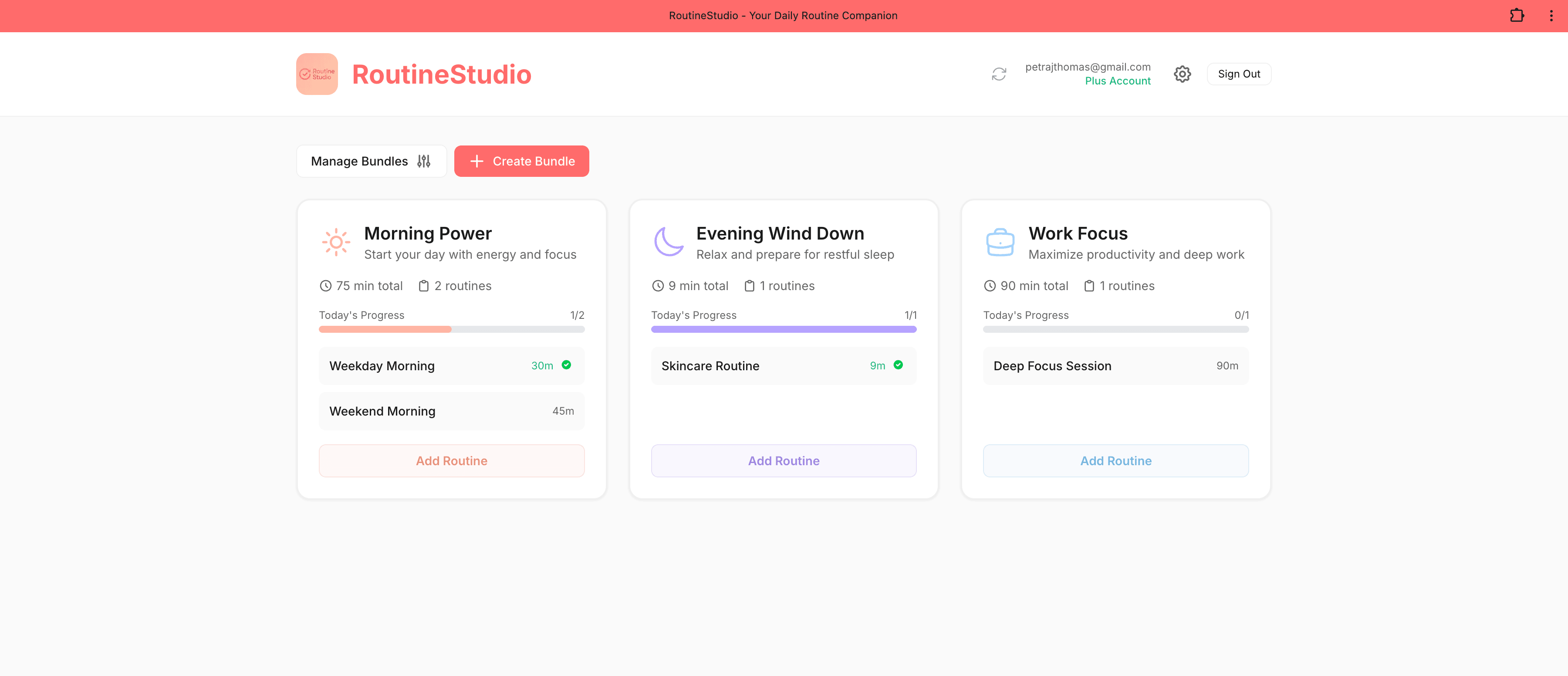 RoutineStudio App Screenshot